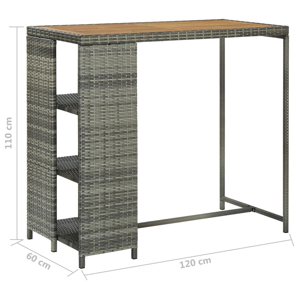 Bar table with storage shelf, gray 120x60x110 cm, polyrattan