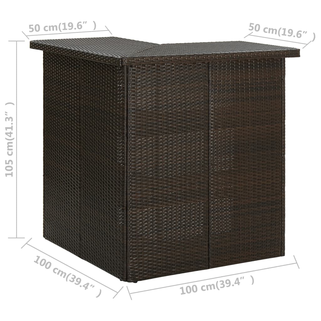 Corner bar table, brown, 100 x 50 x 105 cm, polyrattan