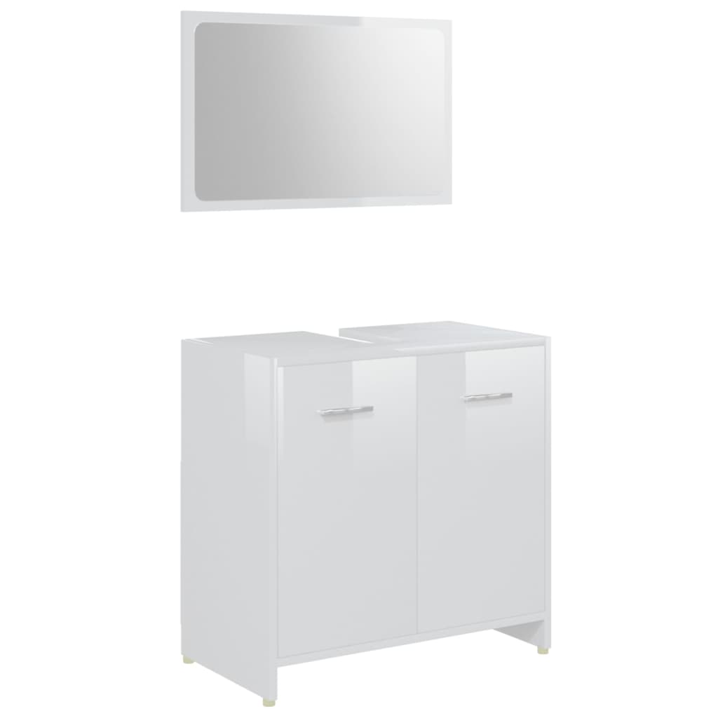 Bathroom furniture set, 4 pieces, high-gloss white, processed wood