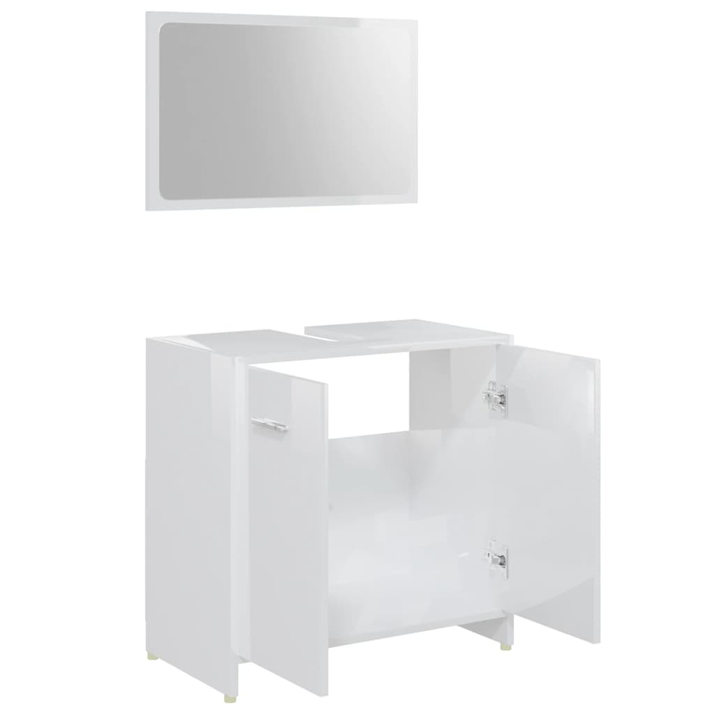 Bathroom furniture set, 4 pieces, high-gloss white, processed wood