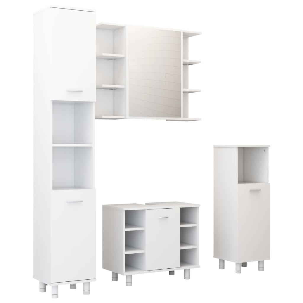 Set mobilier de baie, 4 piese, alb, lemn prelucrat