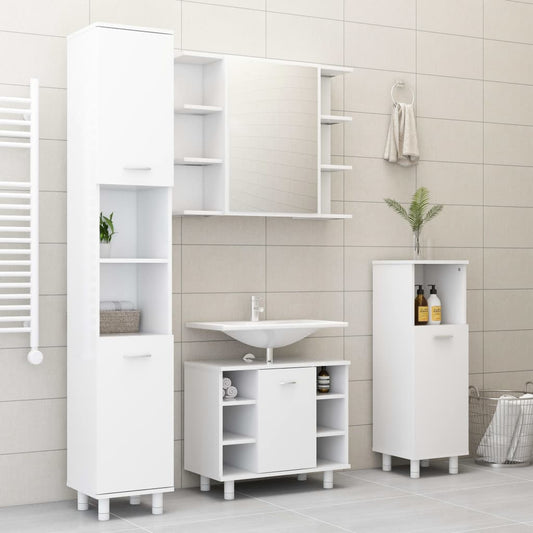 Bathroom furniture set, 4 pieces, white, processed wood