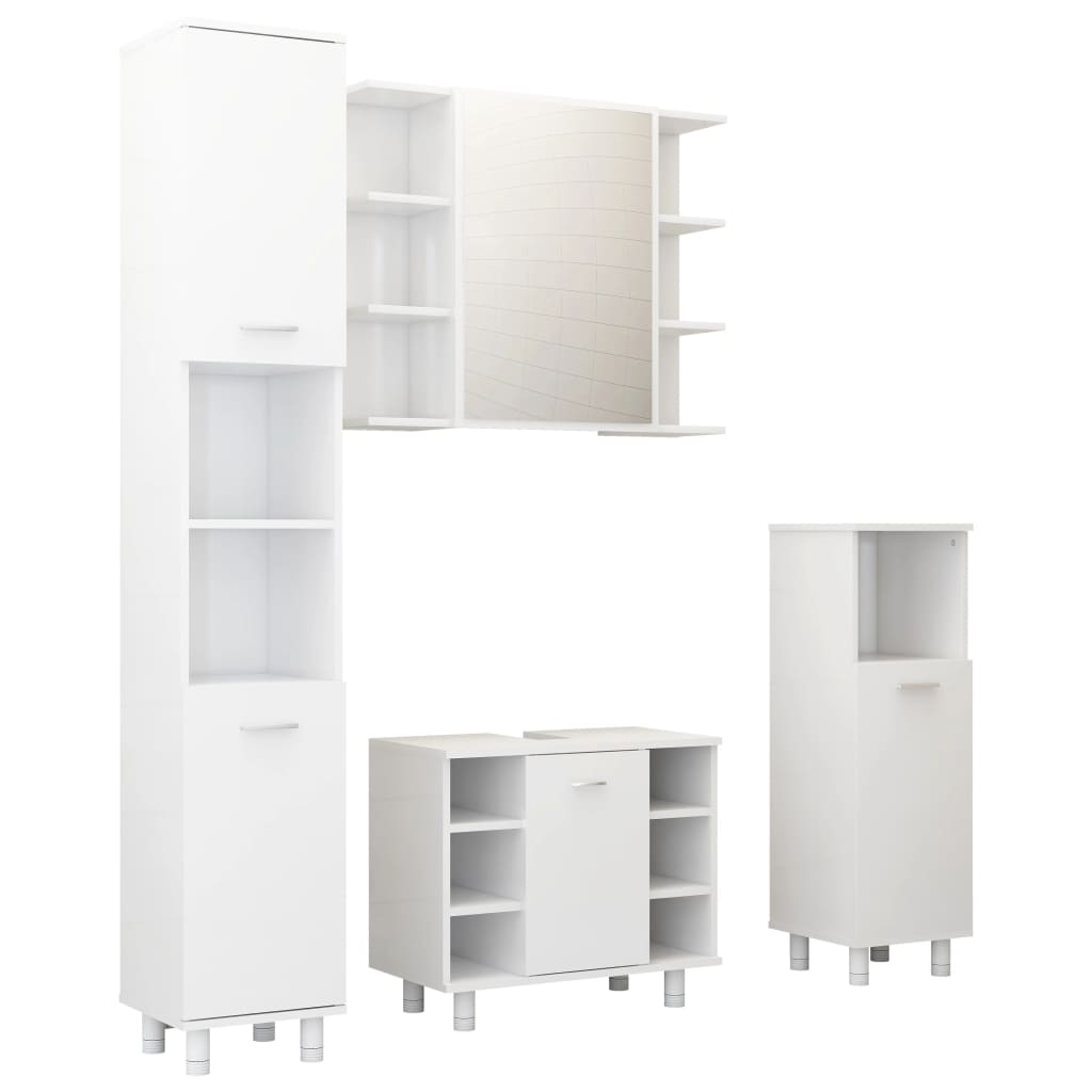 Set mobilier de baie, 4 piese, alb extralucios, PAL