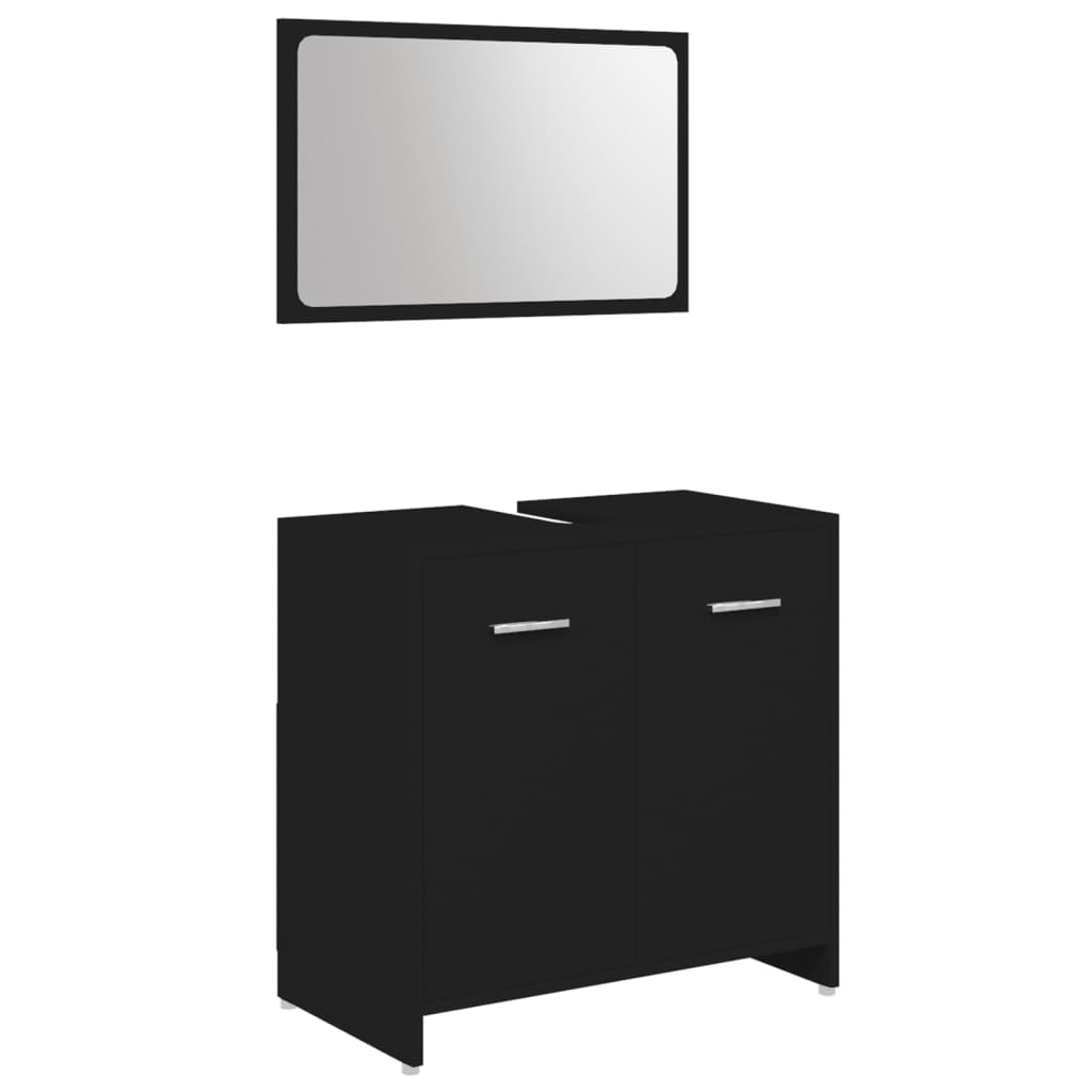 Set mobilier de baie, 3 piese, negru, lemn prelucrat