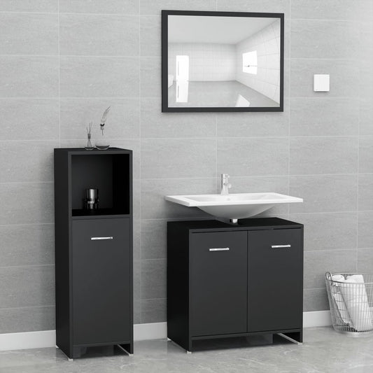 Bathroom furniture set, 3 pieces, black, processed wood