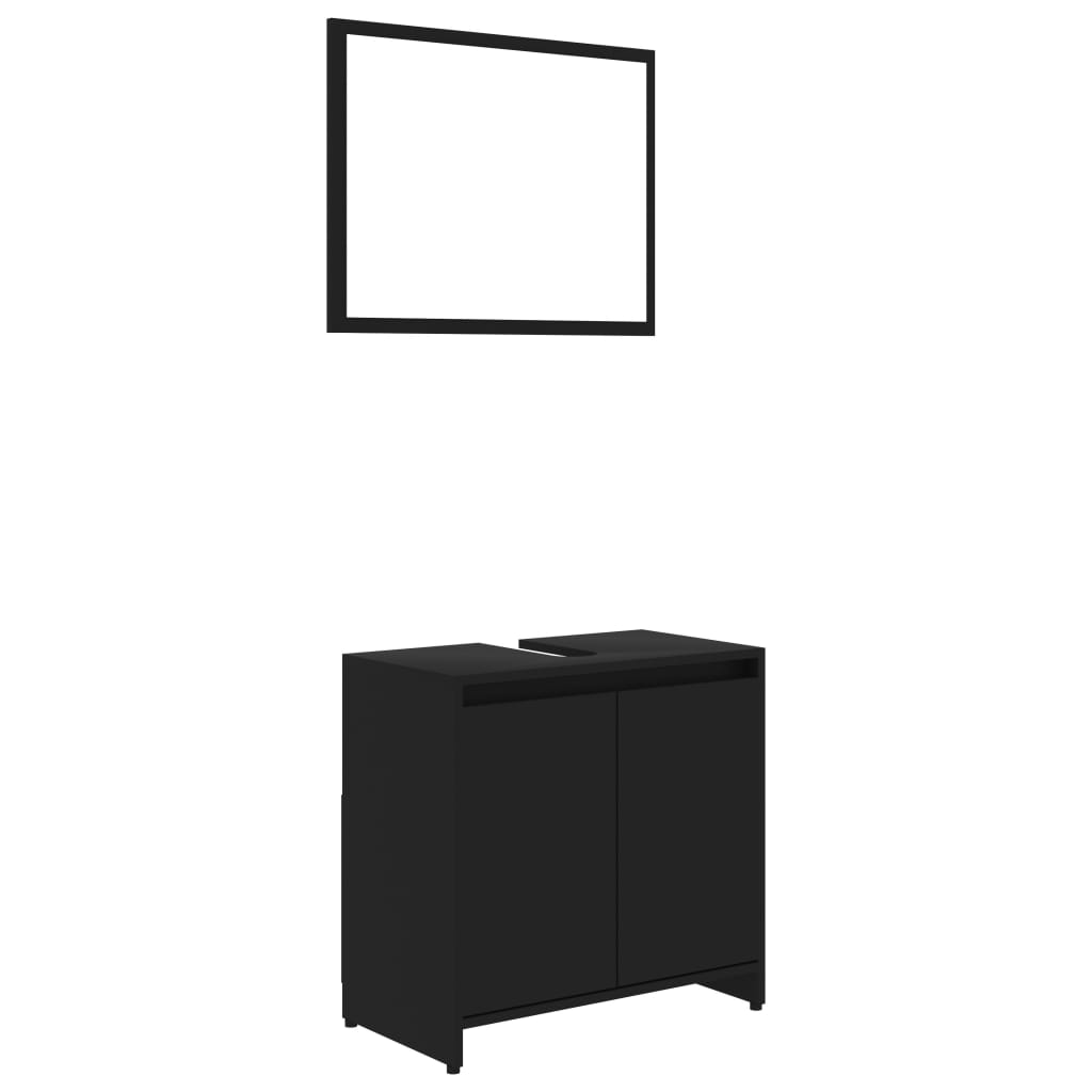 Bathroom furniture set, 3 pieces, black, processed wood