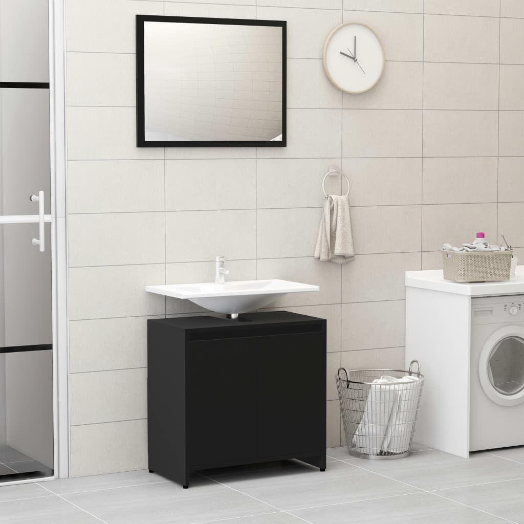 Bathroom furniture set, 3 pieces, black, processed wood