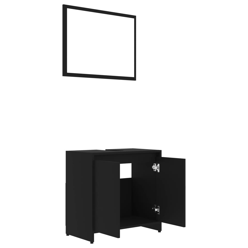 Bathroom furniture set, 3 pieces, black, processed wood