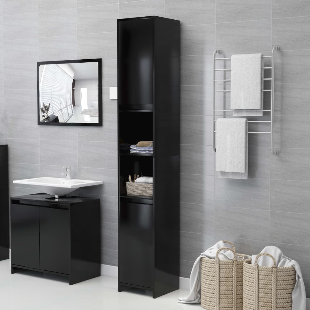 Bathroom furniture set, 3 pieces, black, processed wood