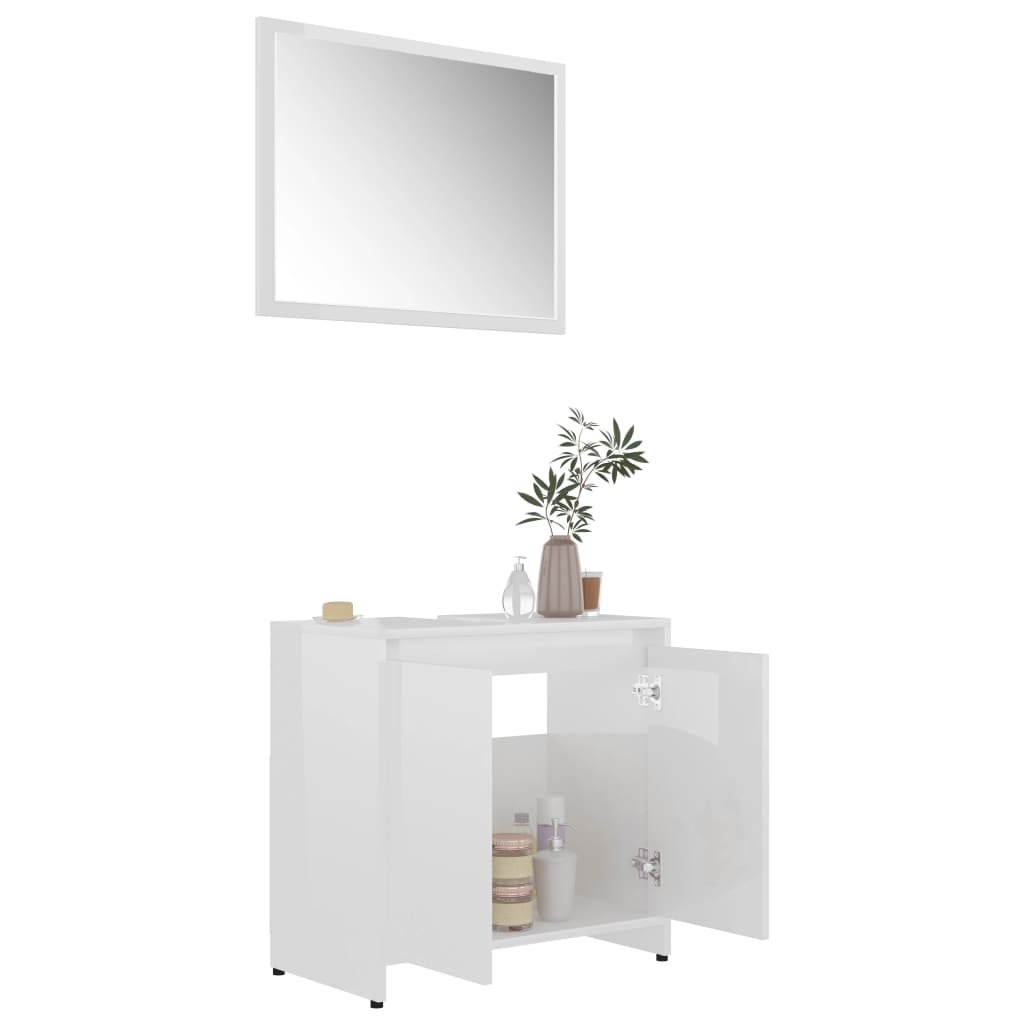 Bathroom furniture set, 3 pieces, high-gloss white, processed wood