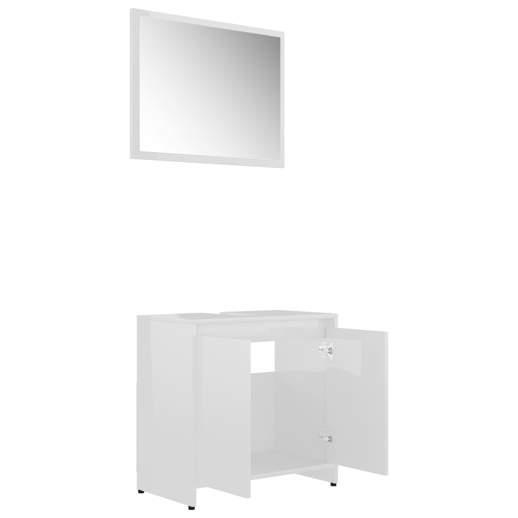 Set mobilier de baie, 3 piese, alb extralucios, lemn prelucrat