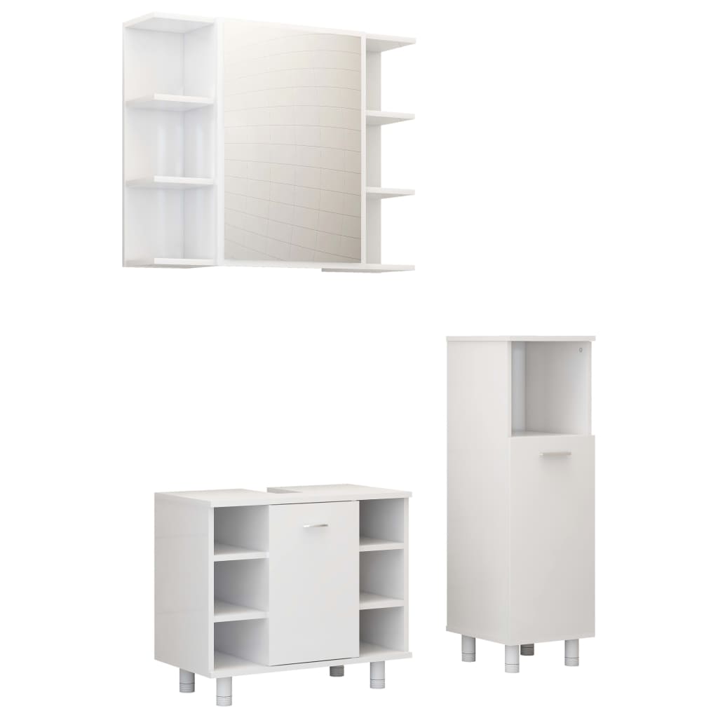 Set mobilier de baie, 3 piese, alb, lemn prelucrat