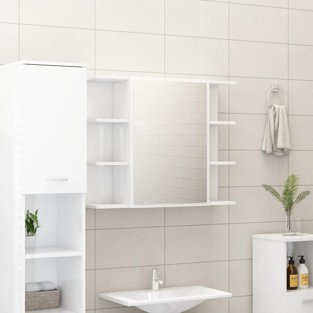 Bathroom furniture set, 3 pieces, high-gloss white, processed wood