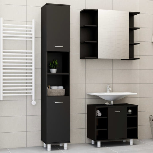 Bathroom furniture set, 3 pieces, black, processed wood