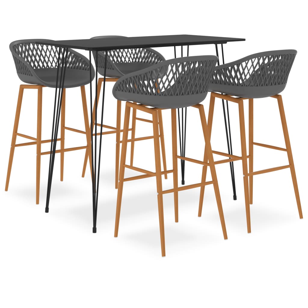 Set mobilier de bar, 5 piese, negru și gri