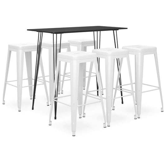 Set mobilier de bar, 7 piese, negru și alb