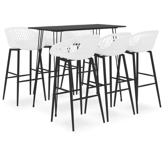 Set mobilier de bar, 7 piese, negru și alb