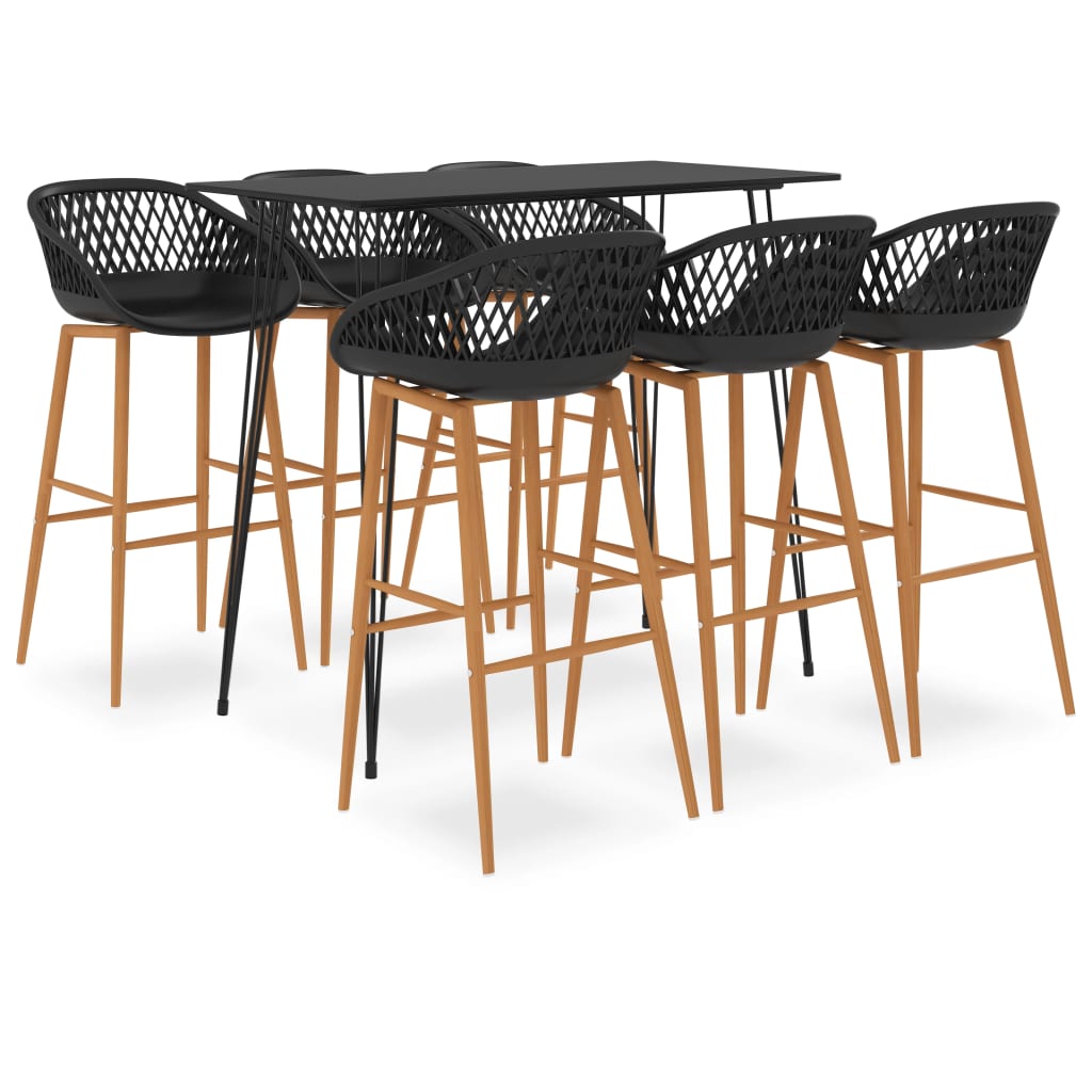 Bar furniture set, 7 pieces, black