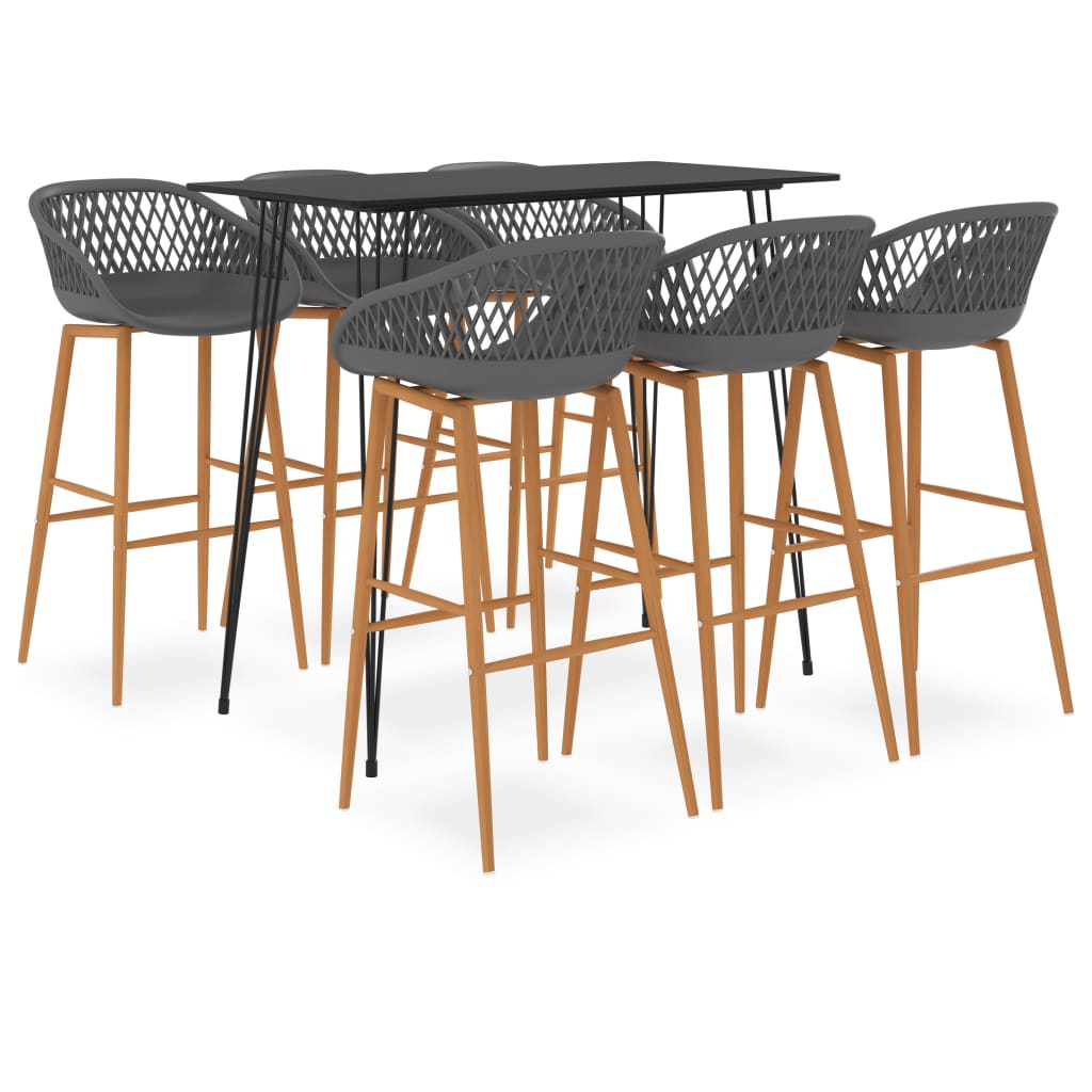 Set mobilier de bar, 7 piese, negru și gri