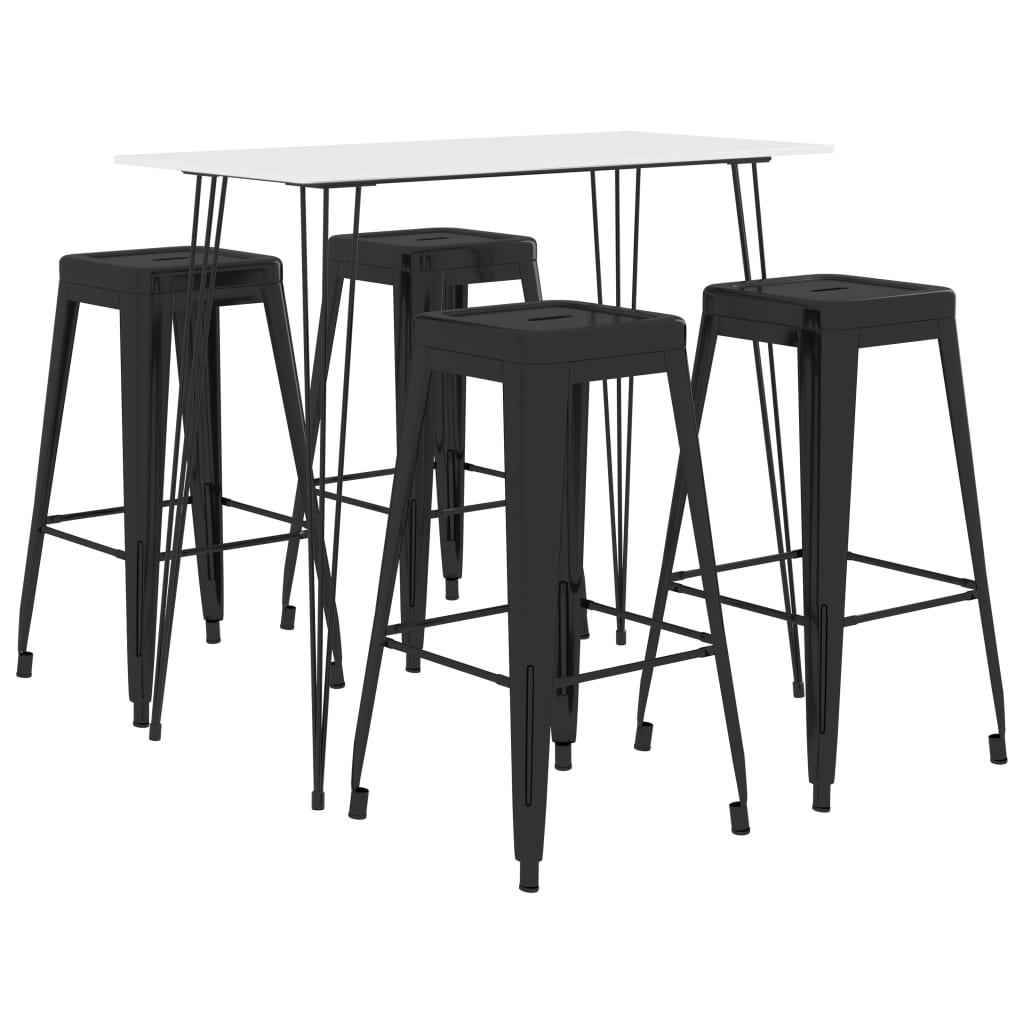 Set mobilier de bar, 5 piese, alb și negru