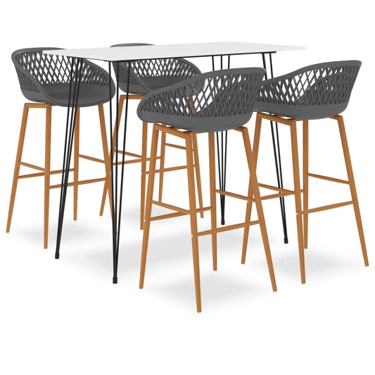 Set mobilier de bar, 5 piese, alb și gri