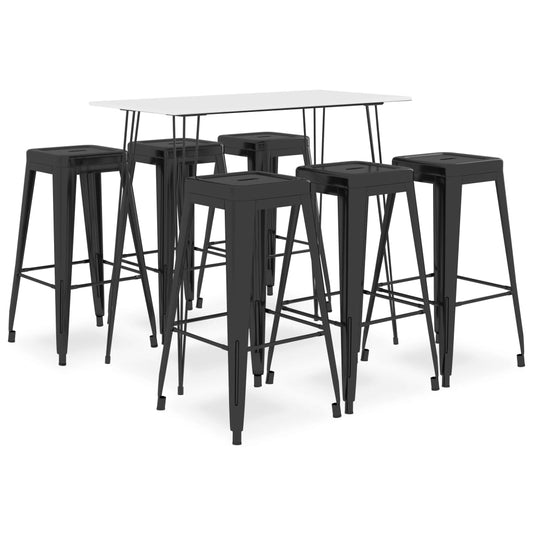 Set mobilier de bar, 7 piese, alb și negru