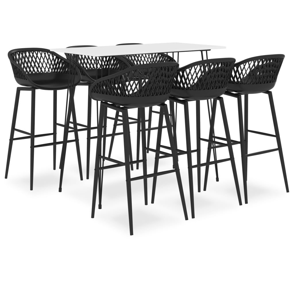 Set mobilier de bar, 7 piese, alb și negru