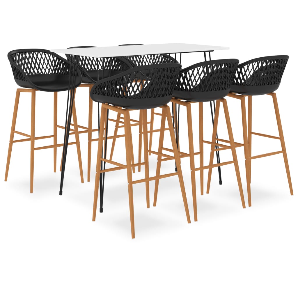 Bar furniture set, 7 pieces, white and black