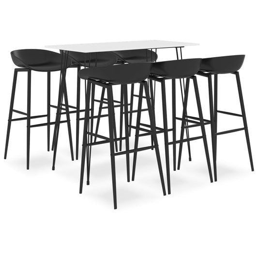 Set mobilier de bar, 7 piese, alb și negru