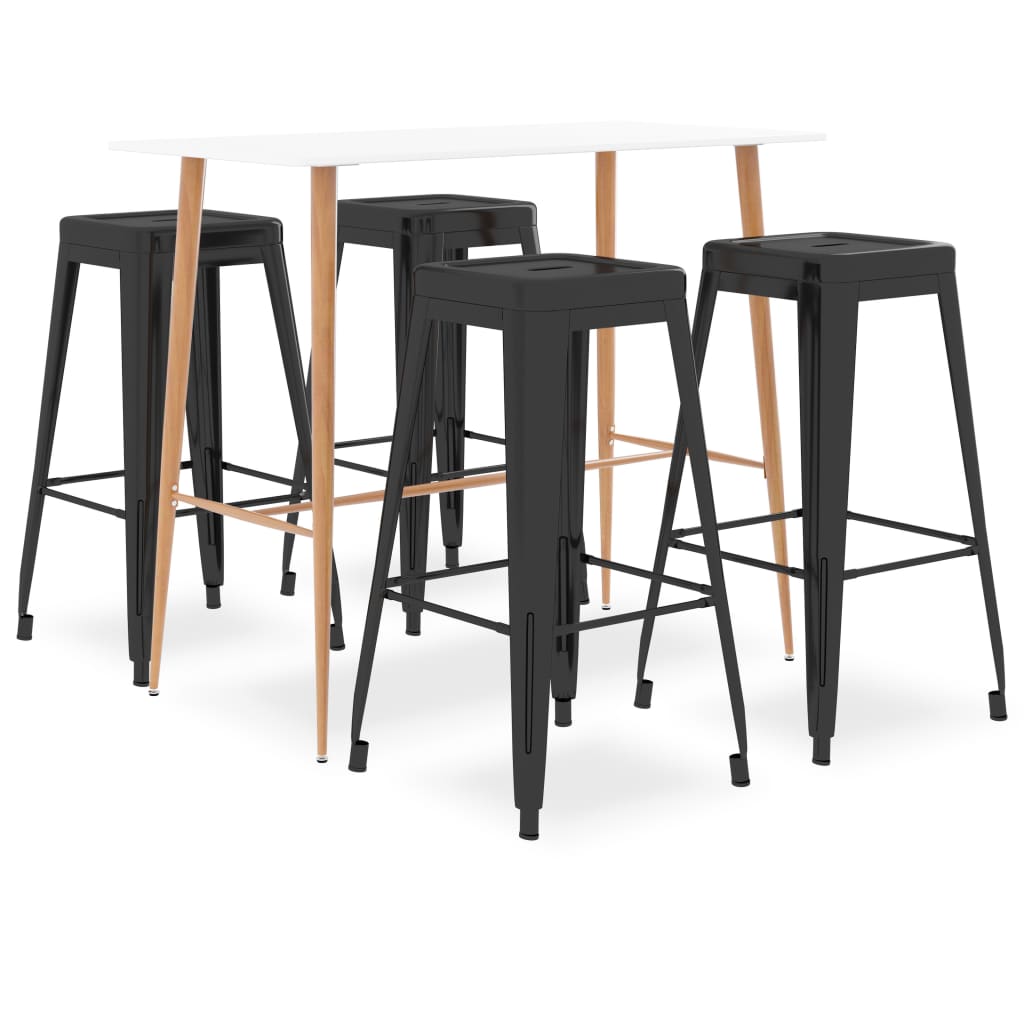 Set mobilier de bar, 5 piese, alb și negru