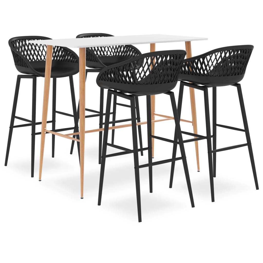 Set mobilier de bar, 5 piese, alb și negru