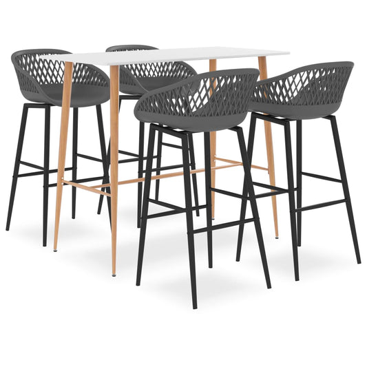 Bar furniture set, 5 pieces, white and grey