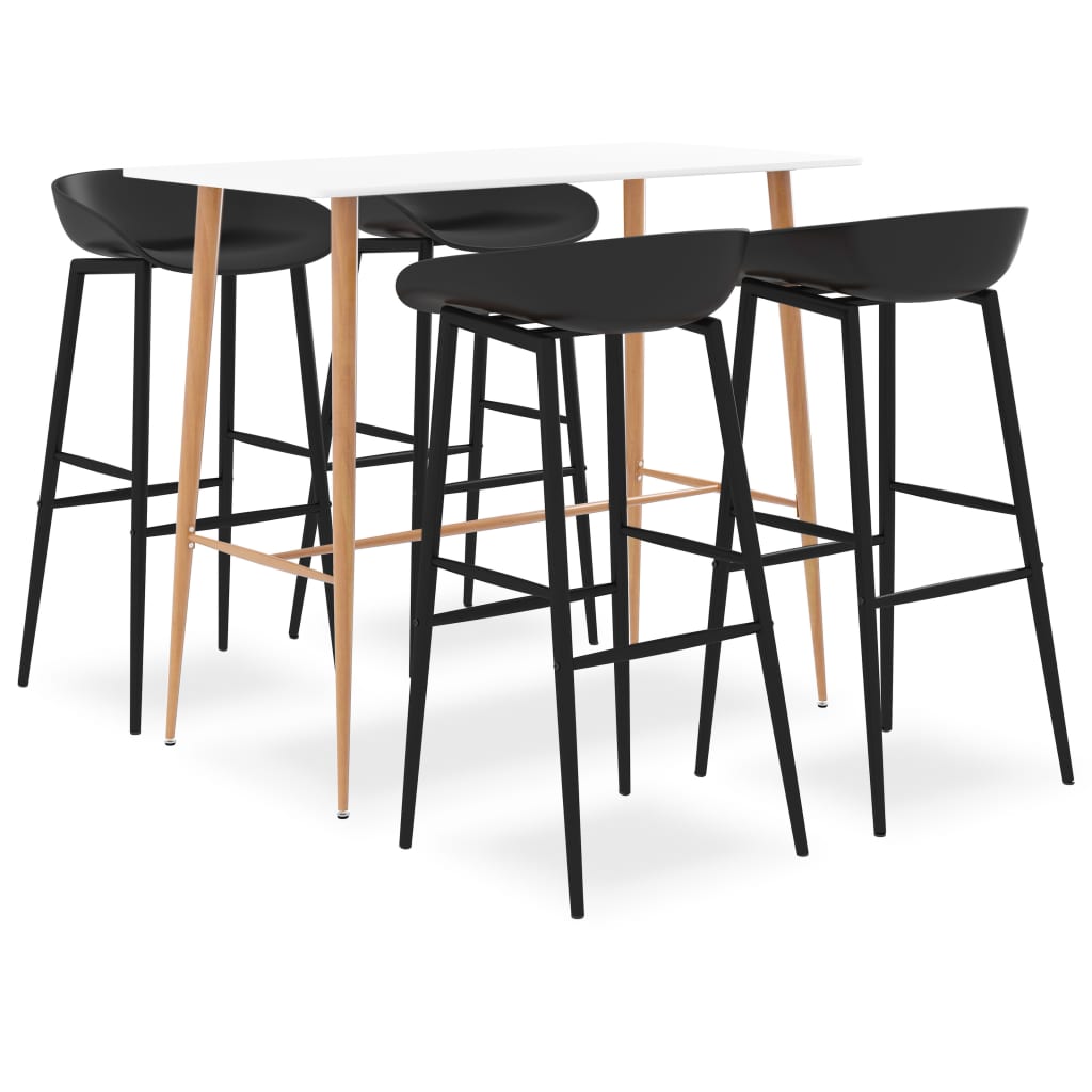 Set mobilier de bar, 5 piese, alb și negru