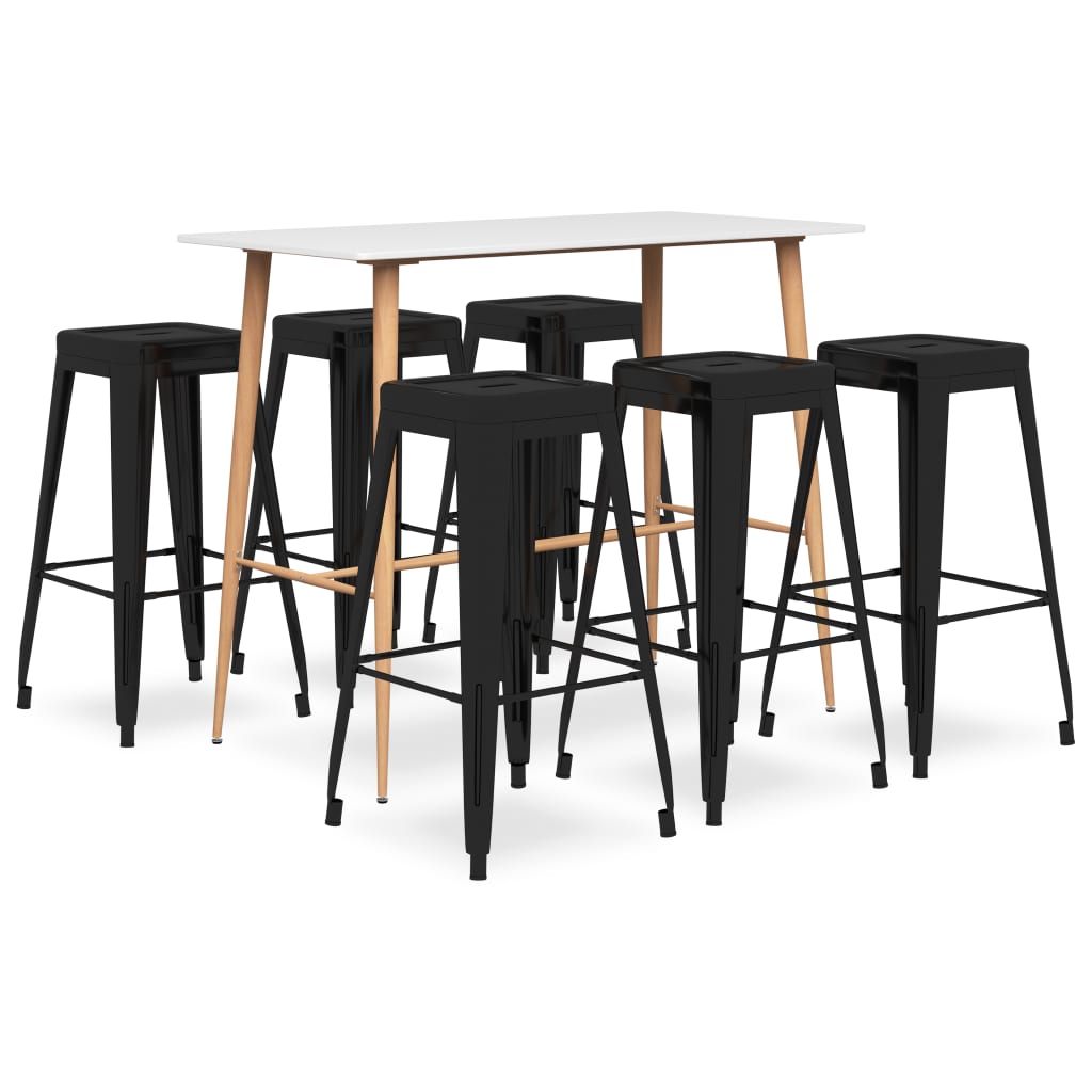 Set mobilier de bar, 7 piese, alb și negru