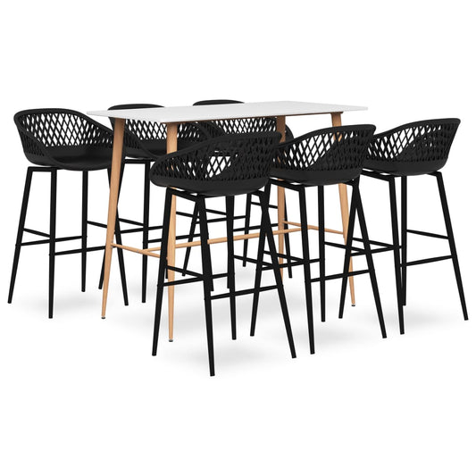 Bar furniture set, 7 pieces, white and black