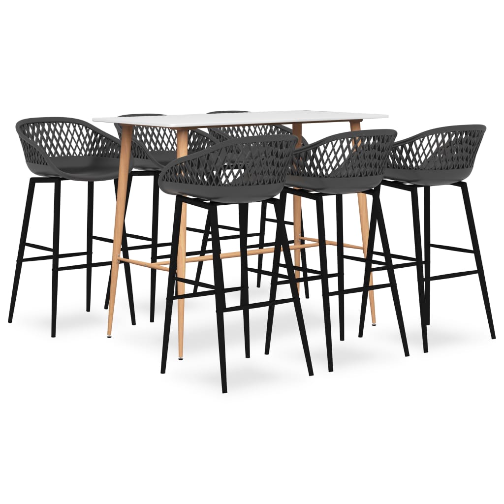 Bar furniture set, 7 pieces, white and gray