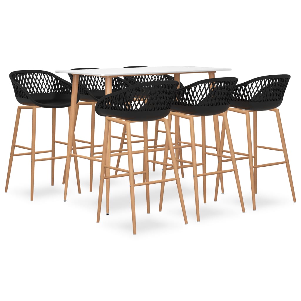 Set mobilier de bar, 7 piese, alb și negru