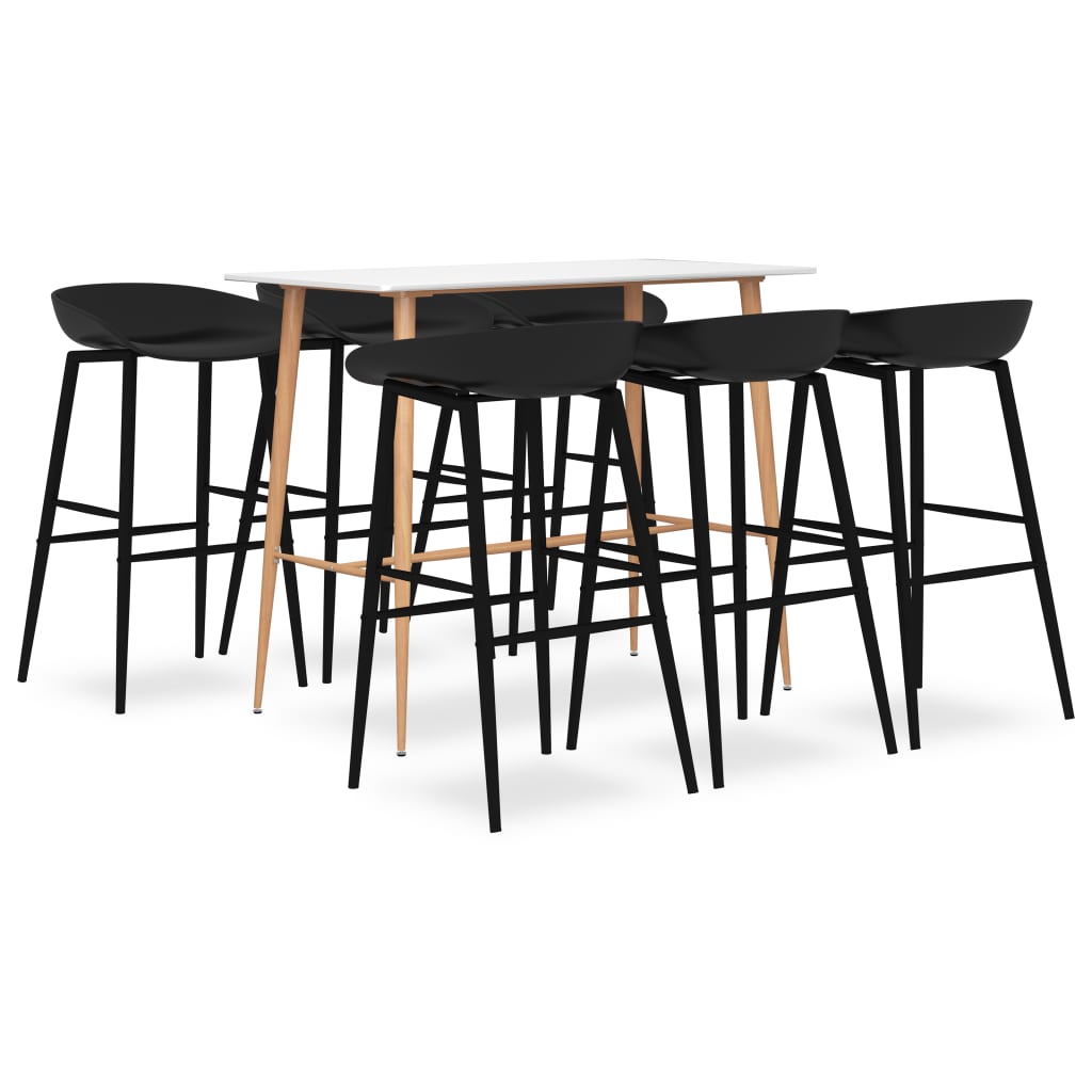 Set mobilier de bar, 7 piese, alb și negru