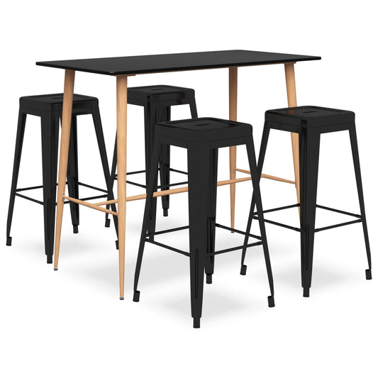 Bar furniture set, 5 pieces, black