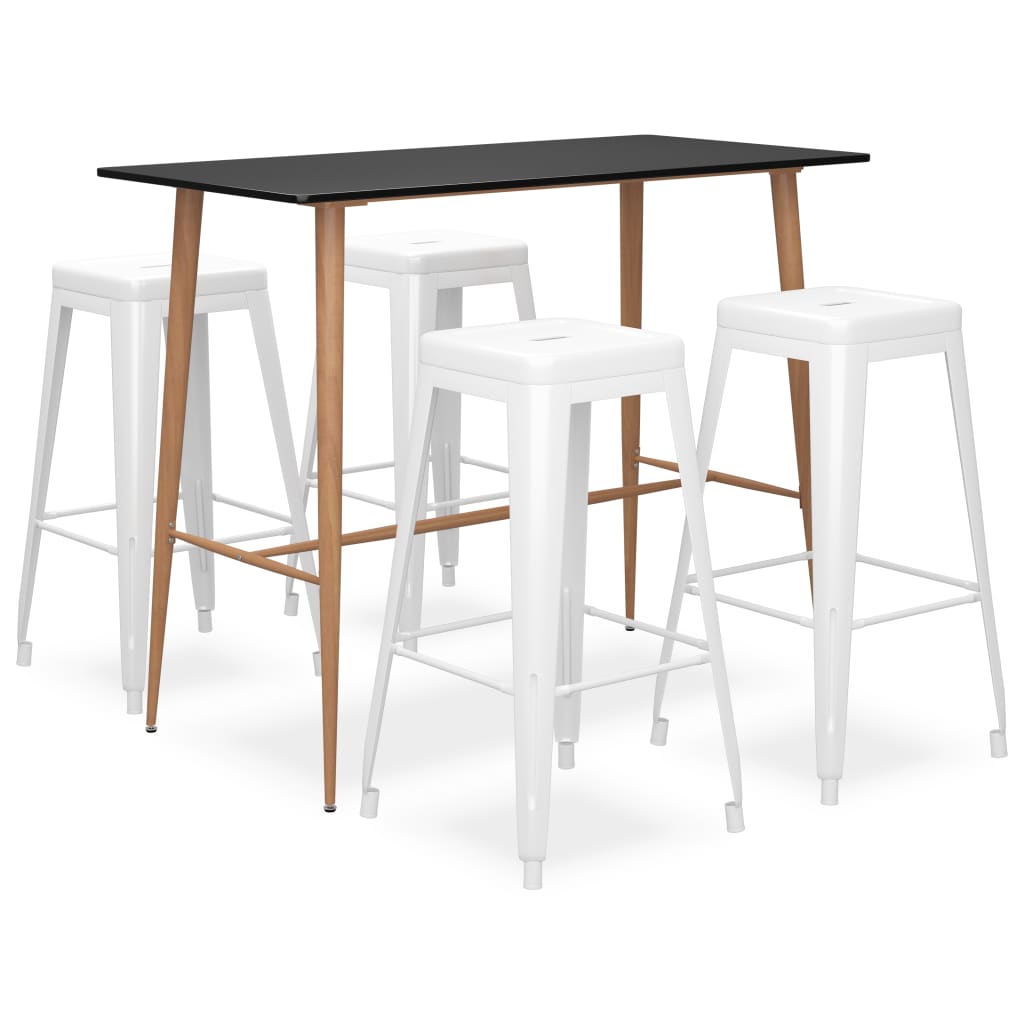 Set mobilier de bar, 5 piese, negru și alb