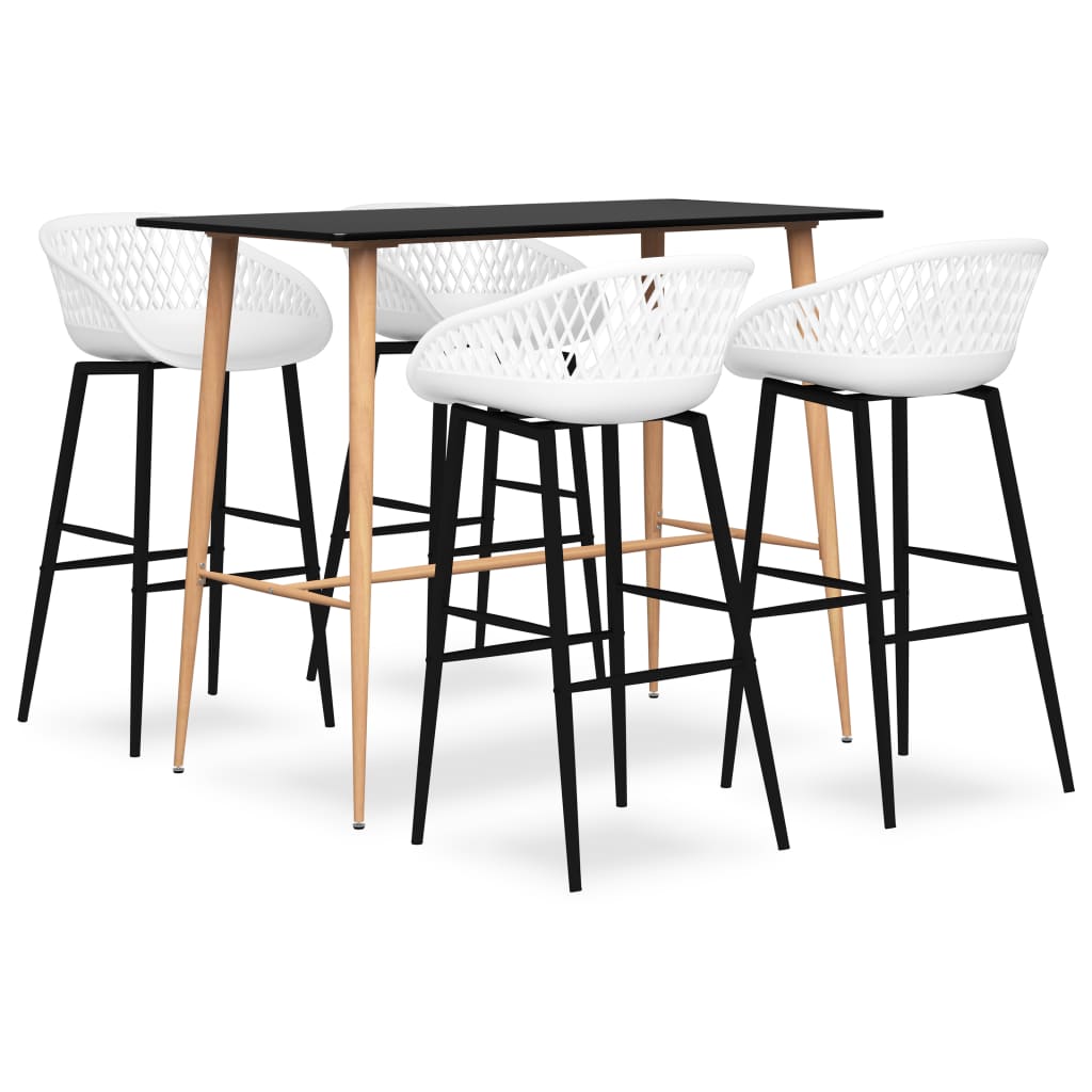 Set mobilier de bar, 5 piese, negru și alb