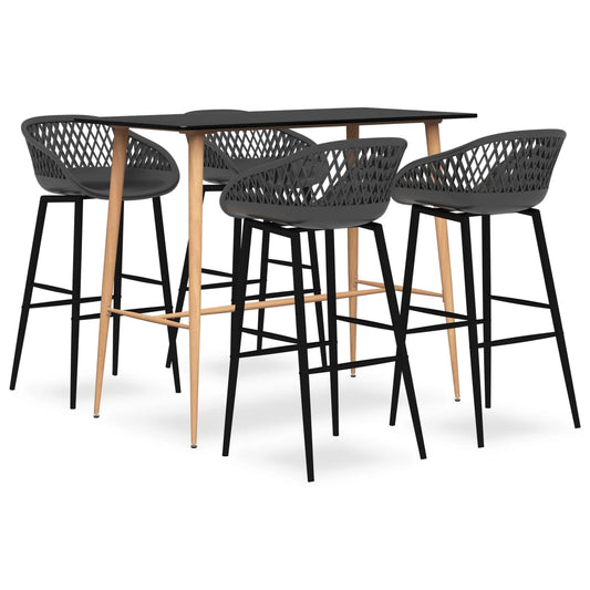 Bar furniture set, 5 pieces, black and grey