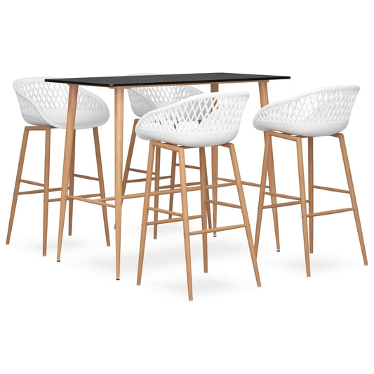 Set mobilier de bar, 5 piese, negru și alb