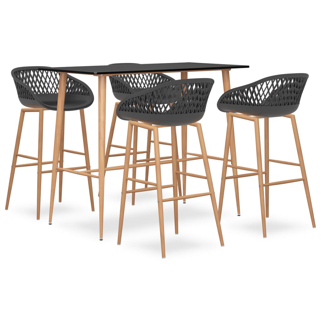 Set mobilier de bar, 5 piese, negru și gri