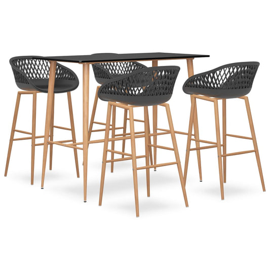 Set mobilier de bar, 5 piese, negru și gri