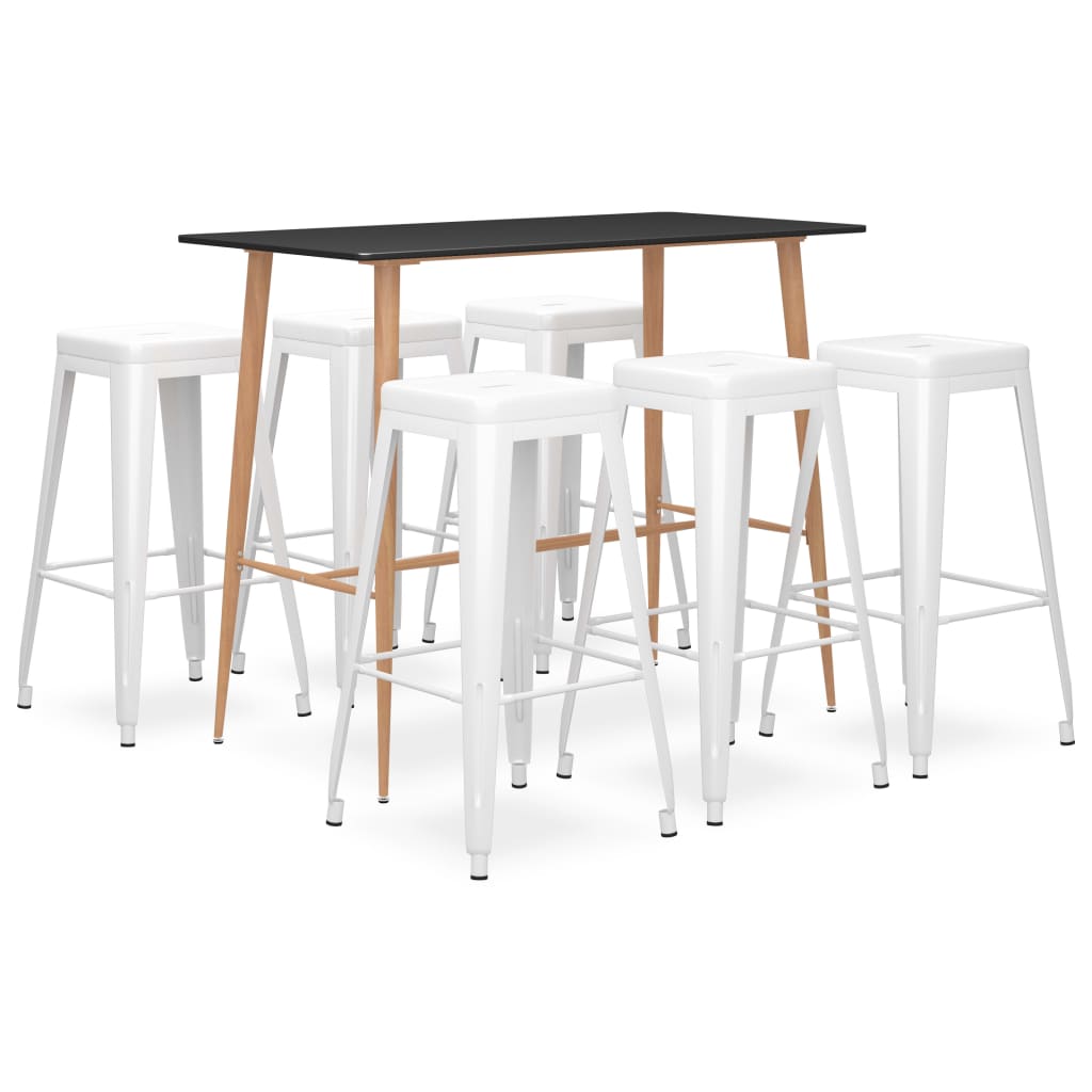 Set mobilier de bar, 7 piese, negru și alb