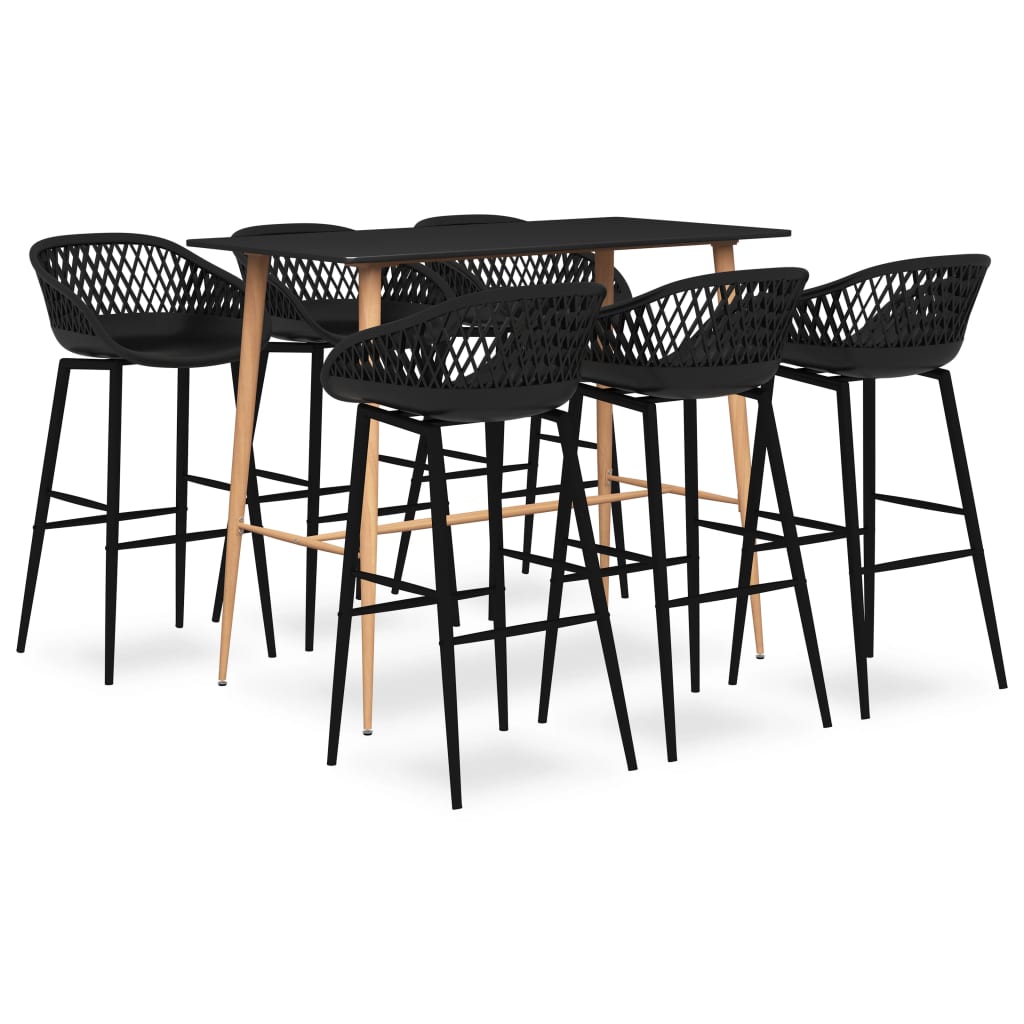 Set mobilier de bar, 7 piese, negru