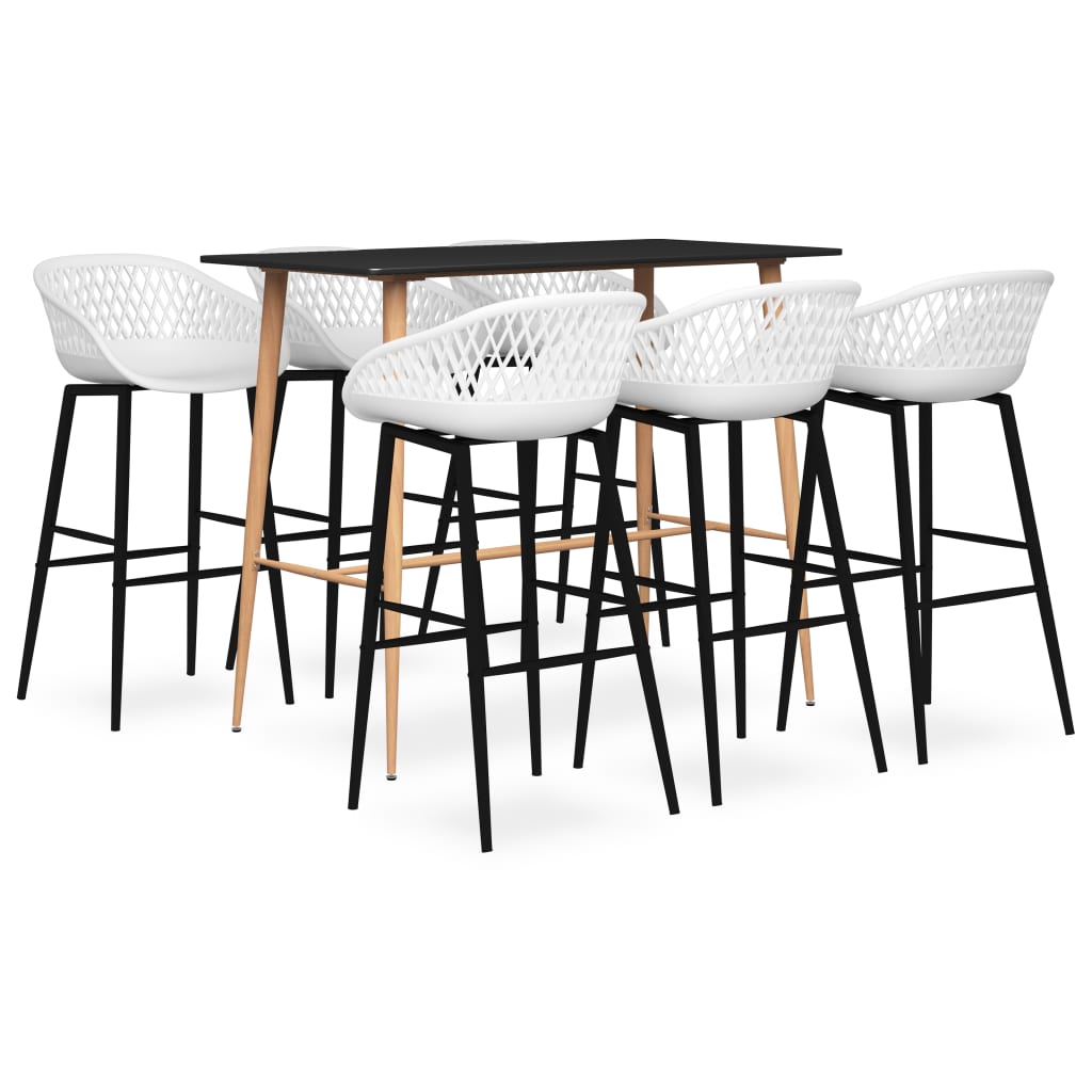 Set mobilier de bar, 7 piese, negru și alb