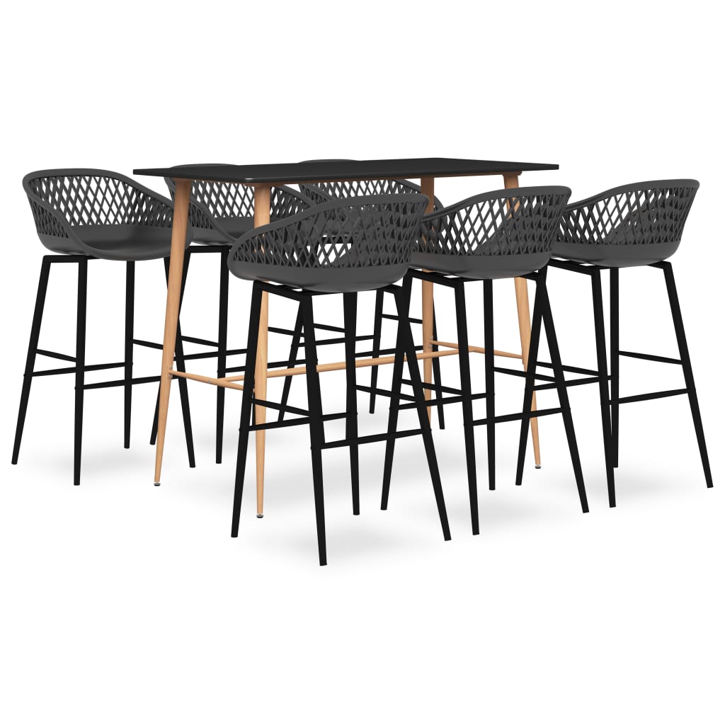 Set mobilier de bar, 7 piese, negru și gri