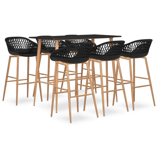 Bar furniture set, 7 pieces, black